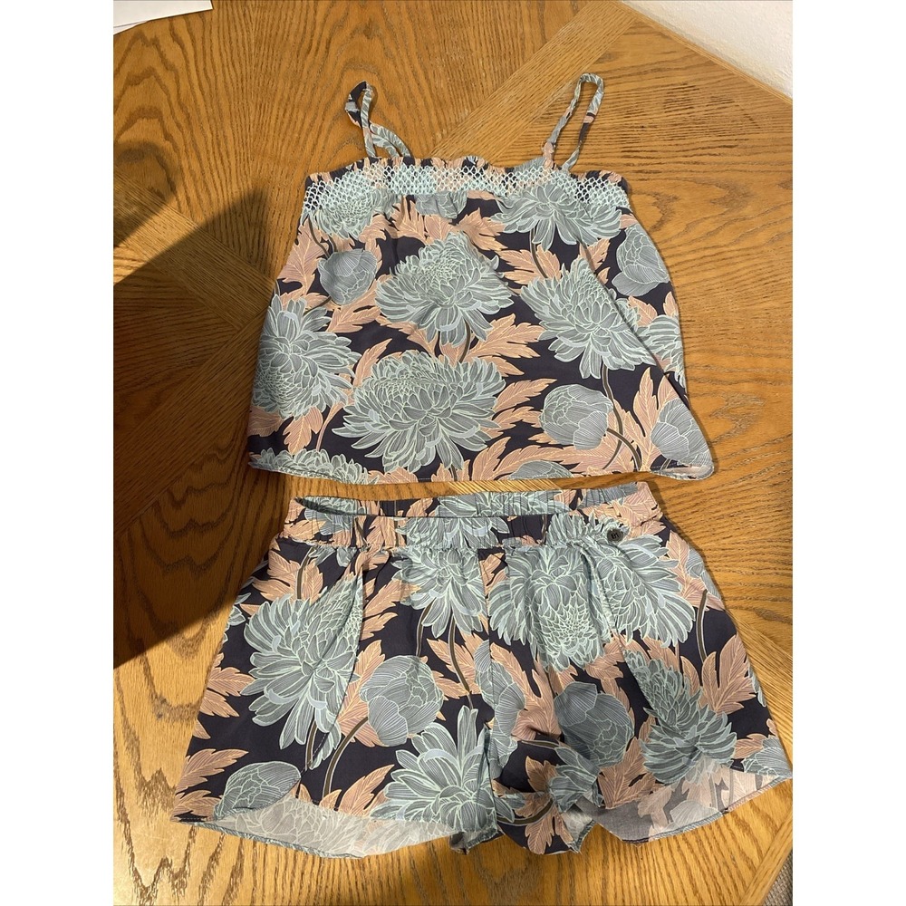 Midnight Bakery Women's 2-Piece Cami & Shorts Pajama Set Floral Teal Pink XS